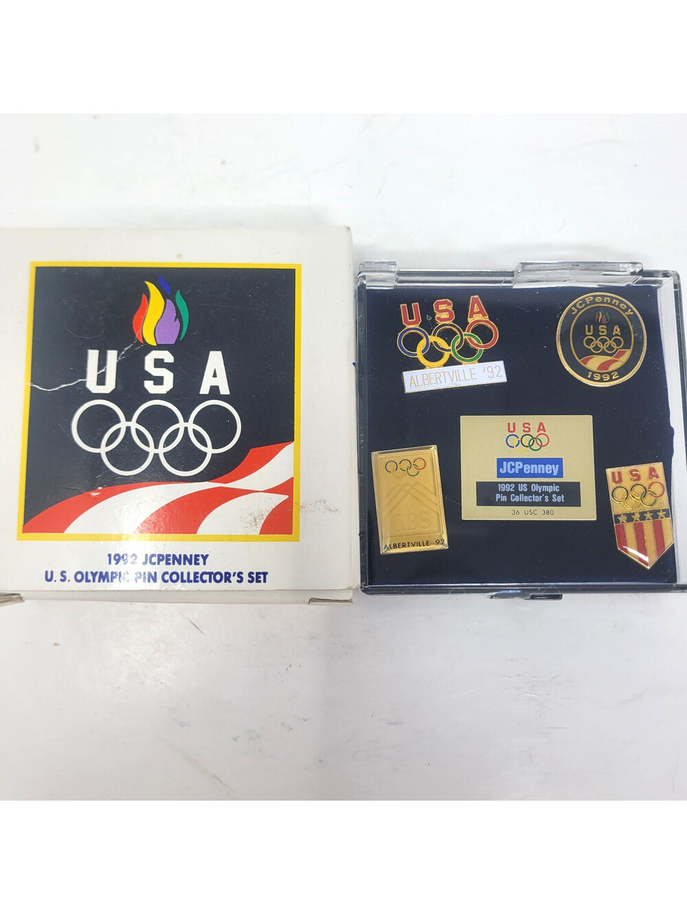 1992 JCPenney US Olympic Pin Collector's Set Albertville 92 5 Pins with Box Case